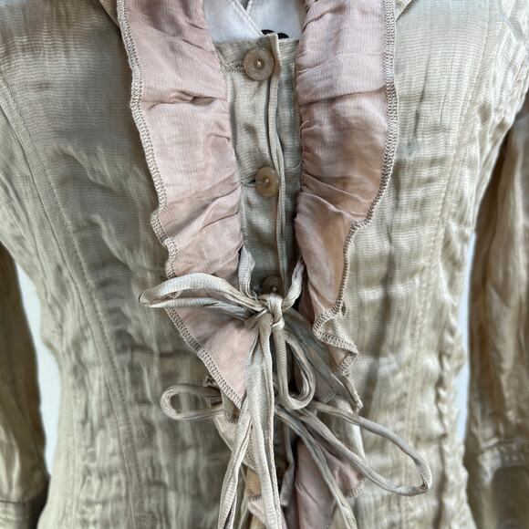 Javier Simorra Silk Jacket Tan Neutral Long Sleeves Ruffles - Picture 4 of 8